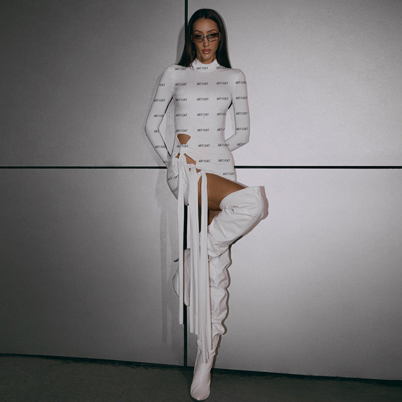Women's Mock-Neck Cutout Long-Sleeve Mini Dress