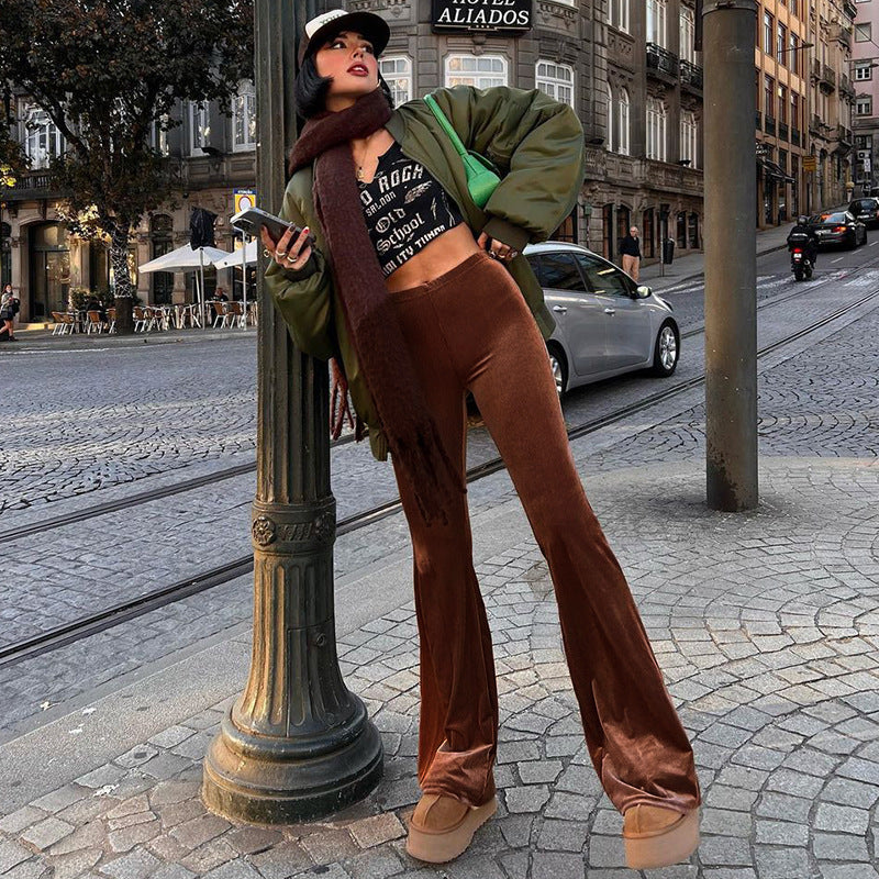 Autumn Arrival Solid Color Velvet Elastic High Waist Skirt