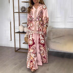 Women Clothing Graffiti Printing Collared Shirt Trousers Two Piece Sets