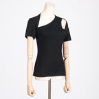 Women's Hollow Out Cutout Stitching Solid Color Short T-Shirt