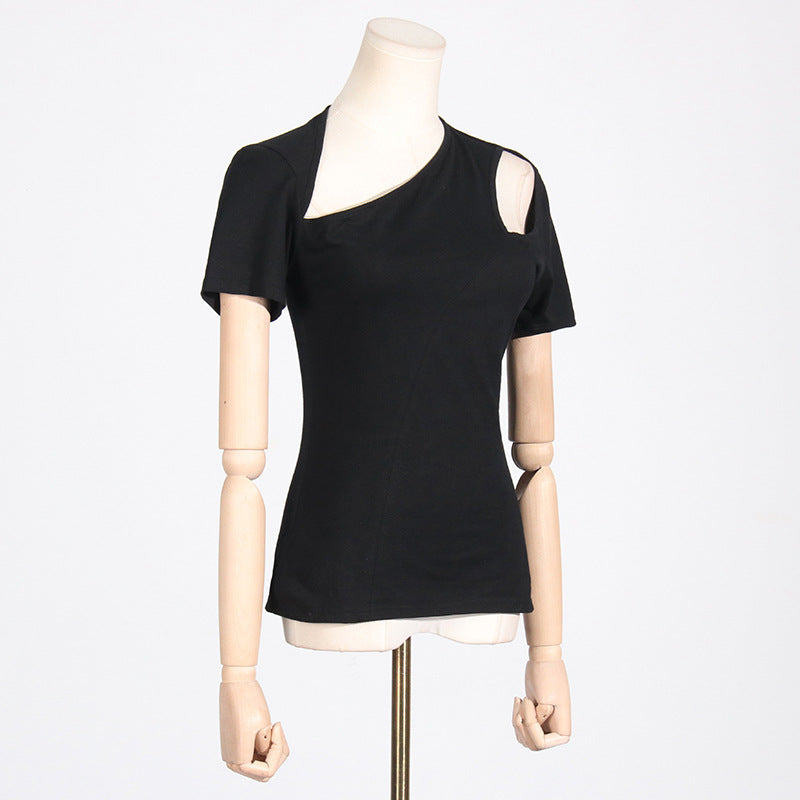 Women's Hollow Out Cutout Stitching Solid Color Short T-Shirt