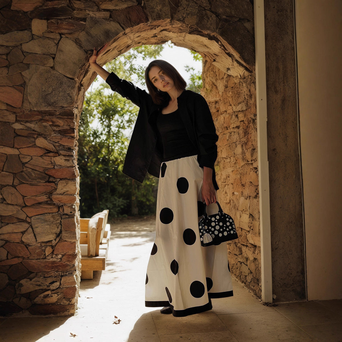High Waist Big Polka Dot French Elegant Skirt
