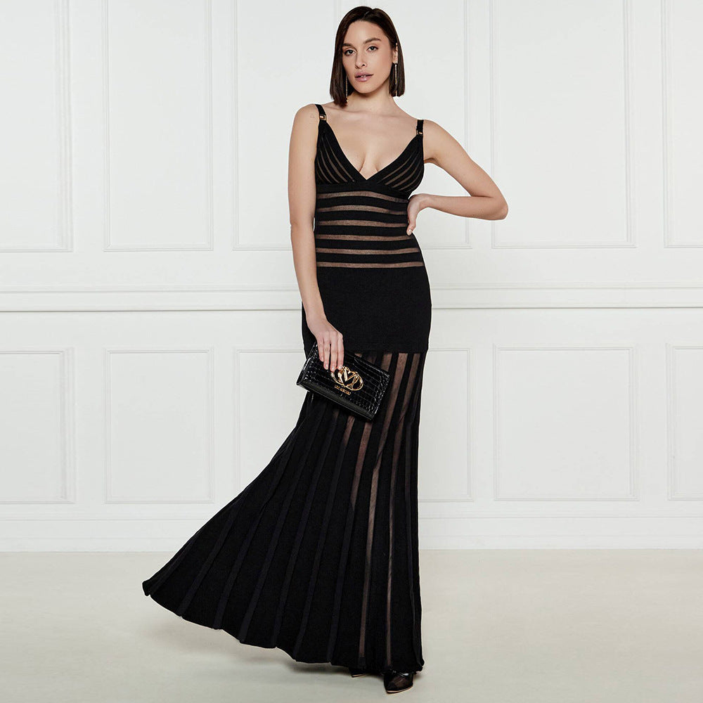 Women's Deep V Plunge Neck Backless Nightclub Party Vest Length Dress Cutout Two Piece