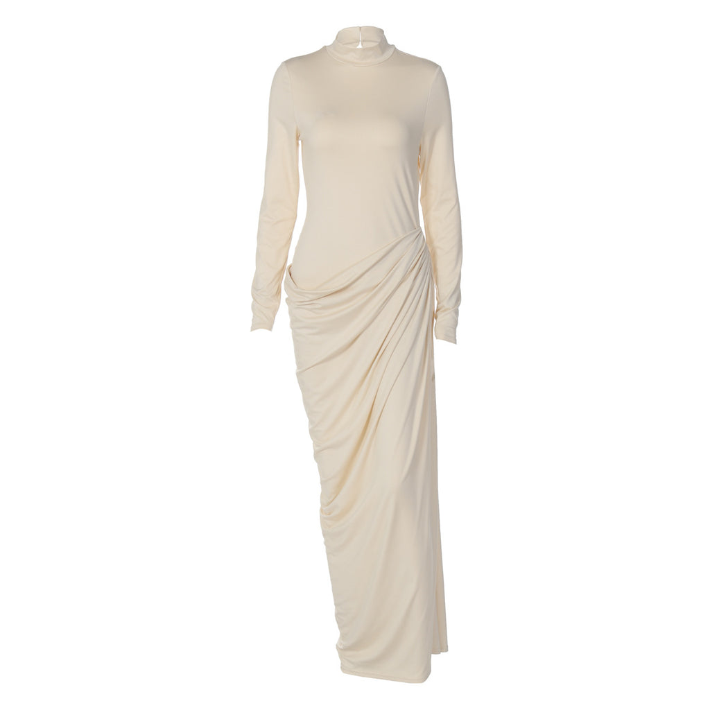 Women's 's Stand-Collar Button Asymmetric Maxi Dress