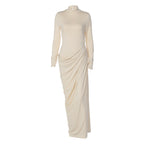 Women's 's Stand-Collar Button Asymmetric Maxi Dress