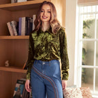 Retro Velvet Polo Collar Long Sleeve Shirt