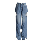 High-Waist Straight-Leg Cutout Jeans