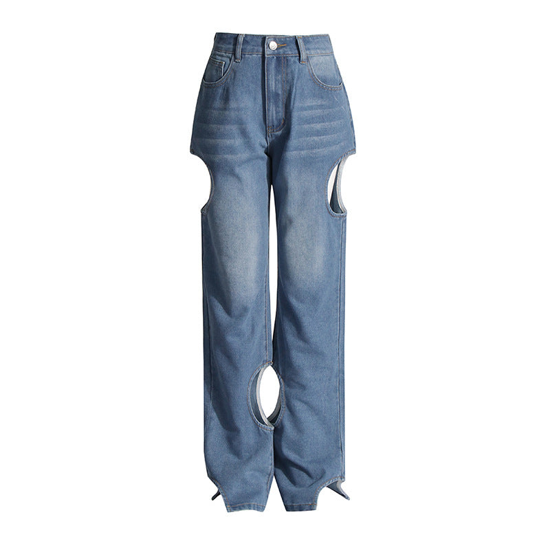 High-Waist Straight-Leg Cutout Jeans