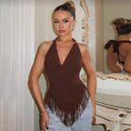 French Sexy Swing Collar Halter Top Summer Lace up Slim Fit