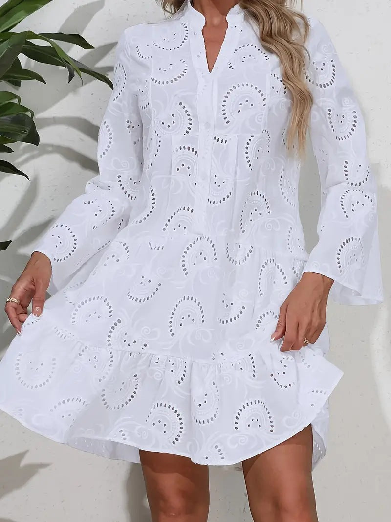 Women's Embroidered Cotton V-Neck Dress