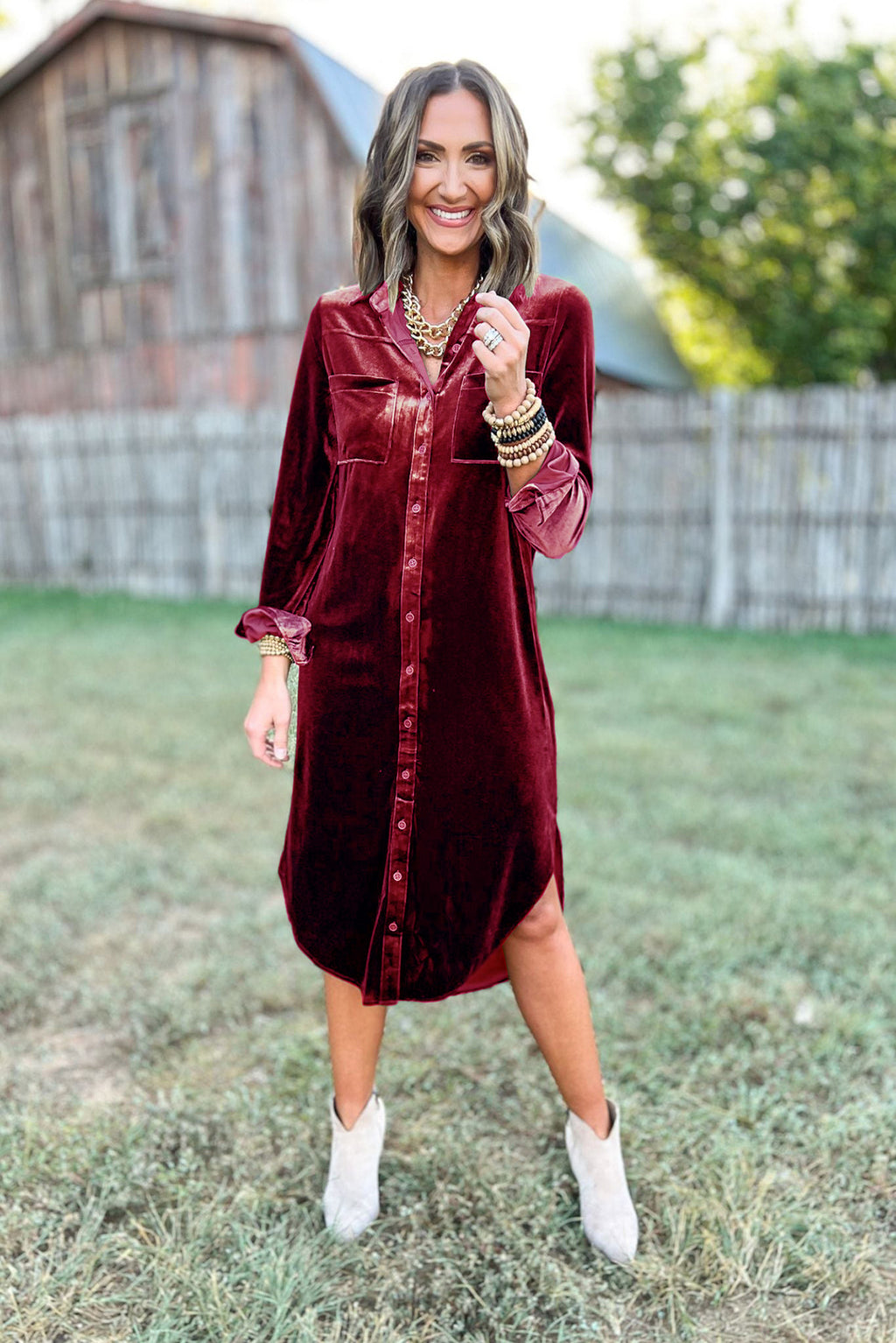 Women's Shirt Velvet Pocket Stitching Irregular Christmas Long-Sleeve Dress