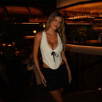 's Lace V Collar Contrast Color Ribbon Waist Tight Spaghetti