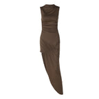 Women's Mock-Neck Ruched Asymmetric Sleeveless Dress