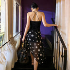 Women's Polka-Dot Mesh Asymmetric Skirt