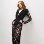 Women's Autumn Winter French Lace Long Sleeve Lining Dress Evening Christmas