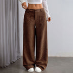 Women's Corduroy Autumn Winter Dark Brown Vertical Stripes High Waist Wide Leg Pants Loose Slimming Casual Pants For Women
