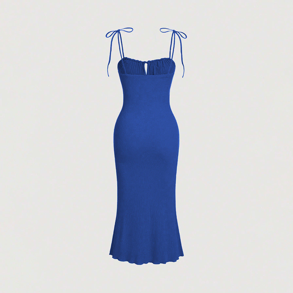 Women’s Knitted Lace-Up Drawstring Slim Dress
