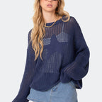 Women's Hollow Out Cutout Out Knitted Blouse Loose Pullover