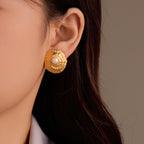 Simple Geometric Abstract Pleated Pearl Studs Delicate
