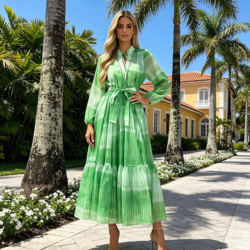 Women's Retro Plaid Long Sleeve Maxi Dress