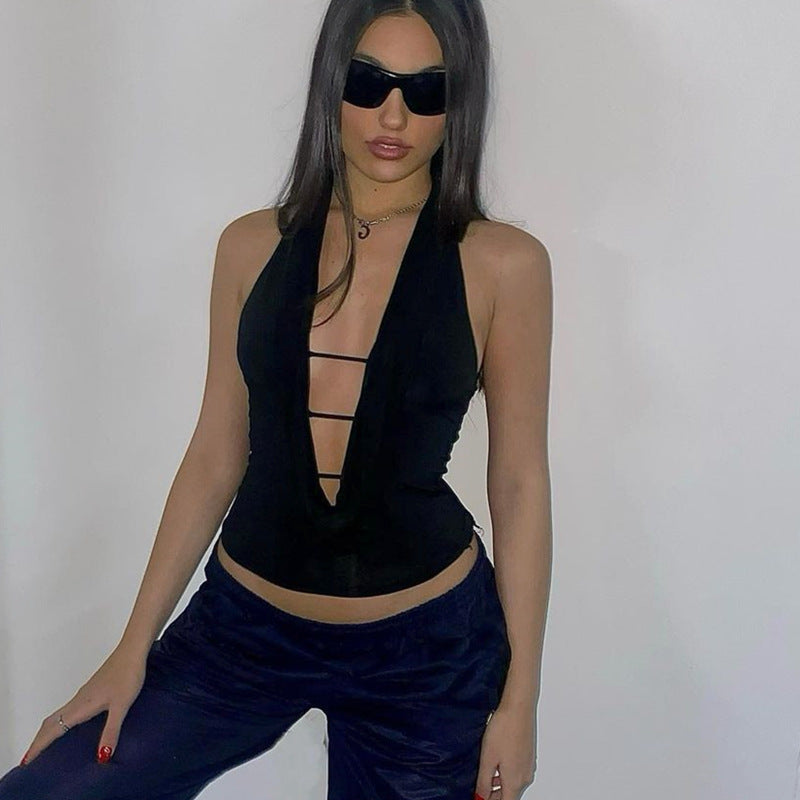 's Street Backless Deep V Plunge Neck Slim Fit Figure Flattering