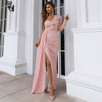 Women's Off-Shoulder Sequin Long-Sleeve Evening Dress