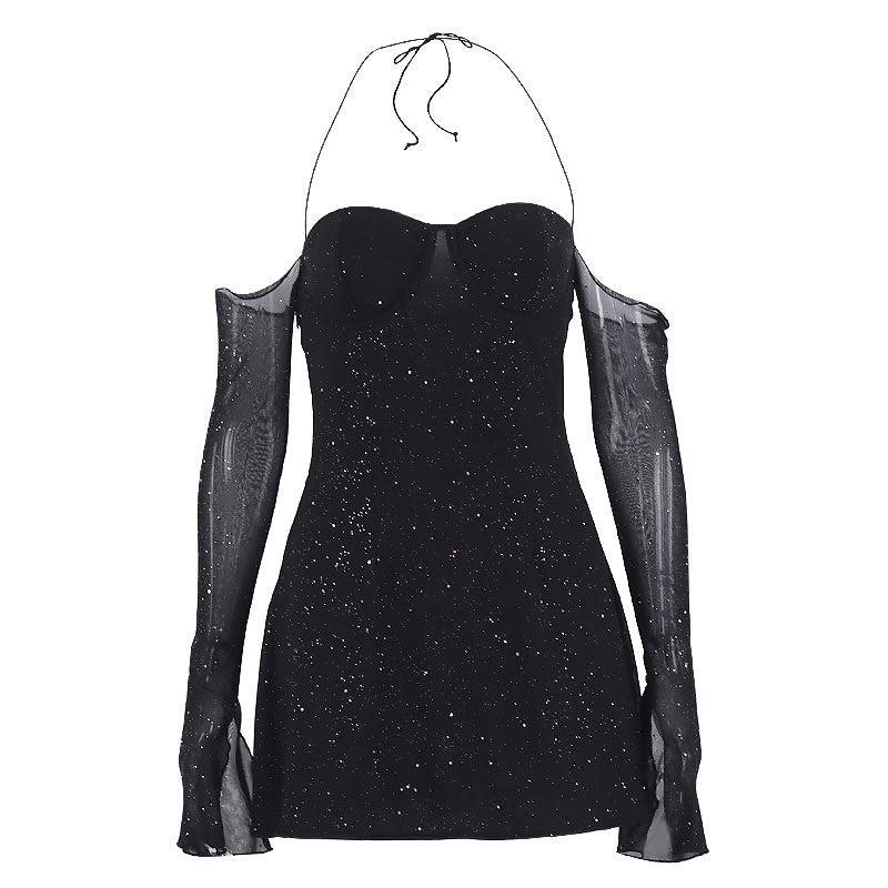 Sequin Mesh Long Sleeve Bodycon Mini Dress