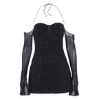 Sequin Mesh Long Sleeve Bodycon Mini Dress