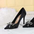 Women's Rhinestone Bow Satin Pumps