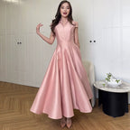 Pink short-sleeve fit-and-flare summer dress with pleated full skirt
