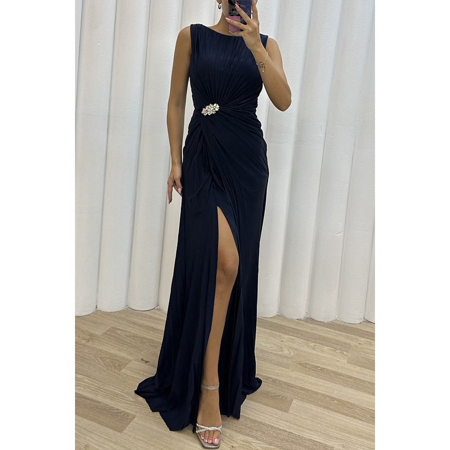 Women's Pleated Split Evening Dress