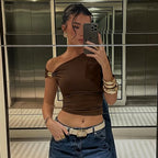 Women's Asymmetric Ruched One-Shoulder Crop Top