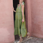 Women's Cotton V-Neck Tiered Midi Dress