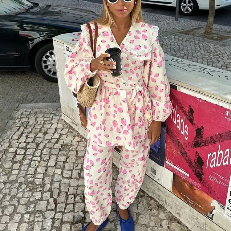 Strawberry Shirt & Ankle-Banded Pants Set