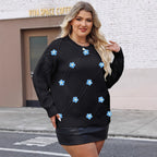 Plus Size Women Clothes Diamond Plaid Three Dimensional Crochet Stitching Loose Casual Pullover Sweater