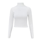 Women's Fashion Sexy Women Clothing Cropped Autumn Push-Up Tops Skinny Short Slimming High Collar Long Sleeve T-Shirt