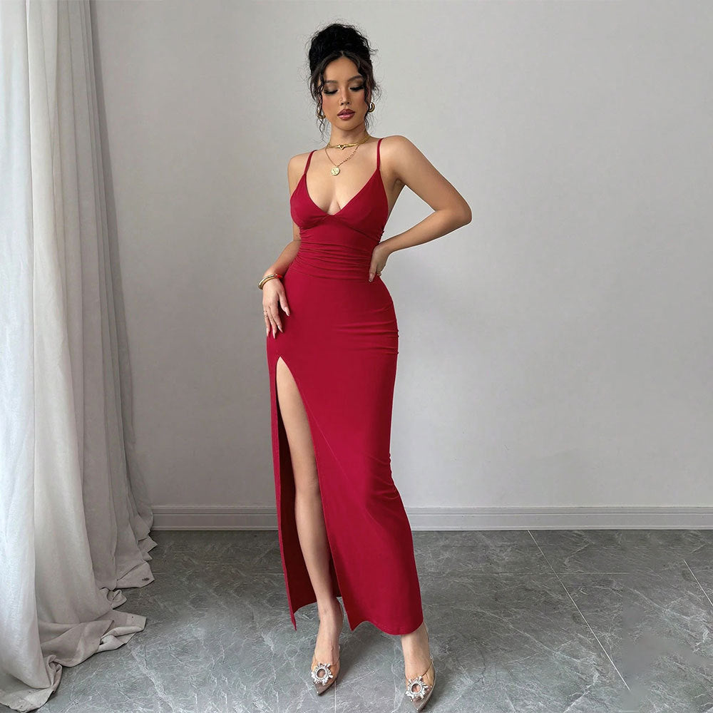 Slit Spaghetti Strap Bodycon Maxi Dress