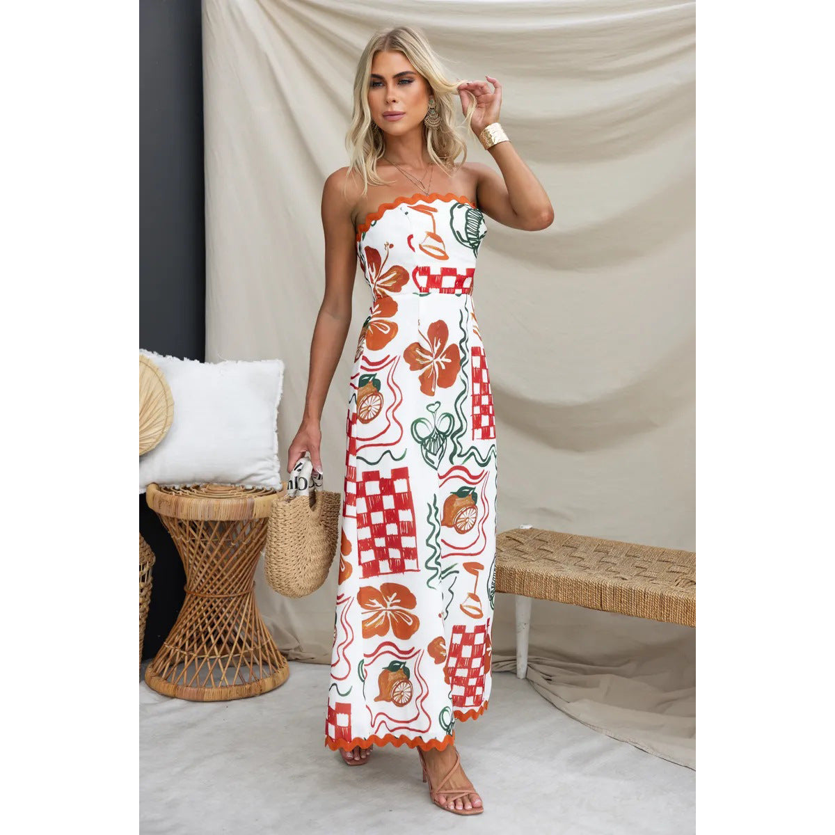 Women's Pleated Wrapped-Chest Maxi Dress