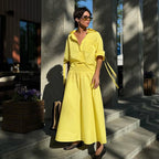 Polo Collar Shirt Yellow Skirt Set Two