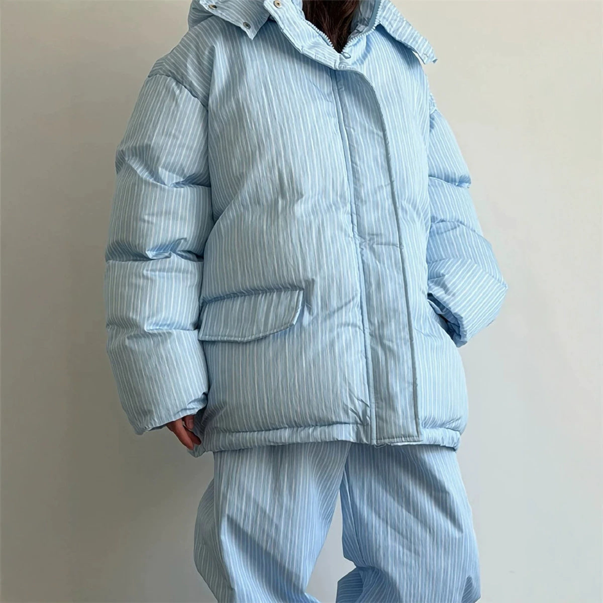 Women's Striped Polka-Dot Quilted Coat
