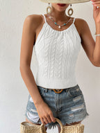 's Backless Hemp Pattern Lace-Up Halterneck Strap Top