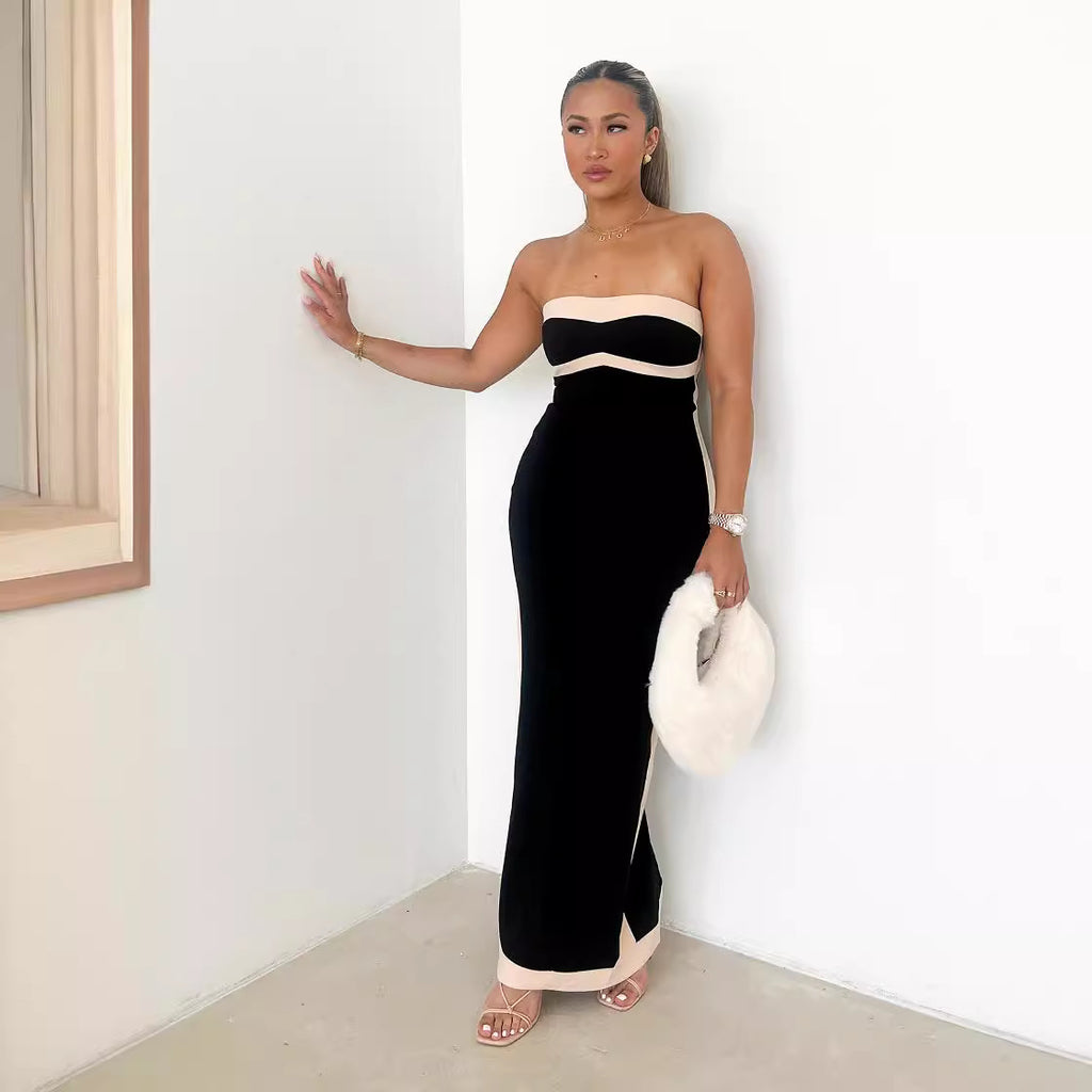 Black & White Strapless Bodycon Dress