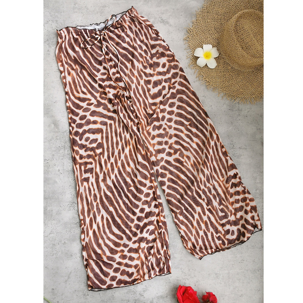 Three Point one-piece swimwear wide-leg pants with leopard print and elastic waistband