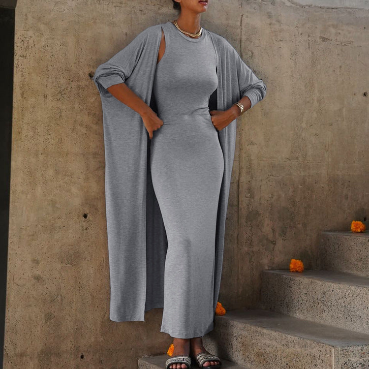 Vest Dress & Long Cardigan Set