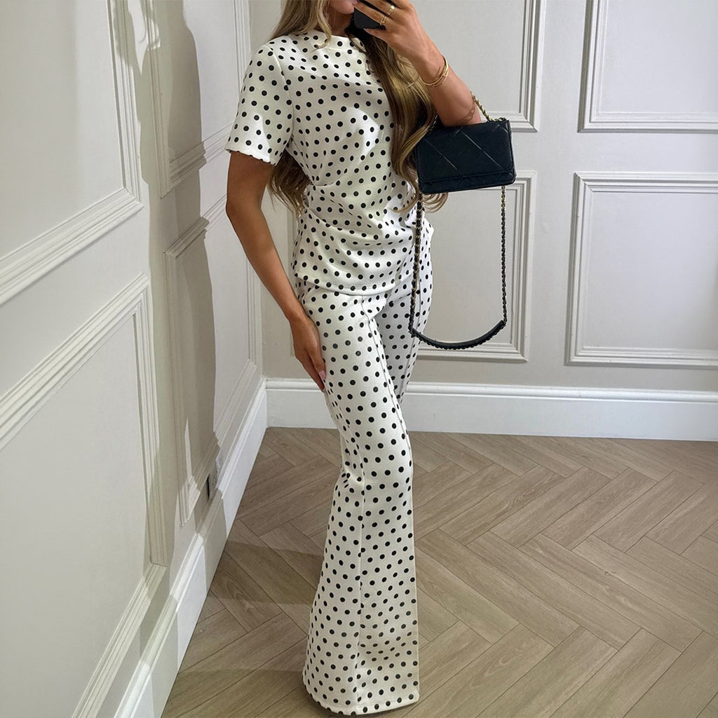 Summer French Retro Young Round Neck Polka Dot Set