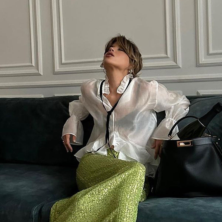 Sheer Bell-Sleeve Smock Top