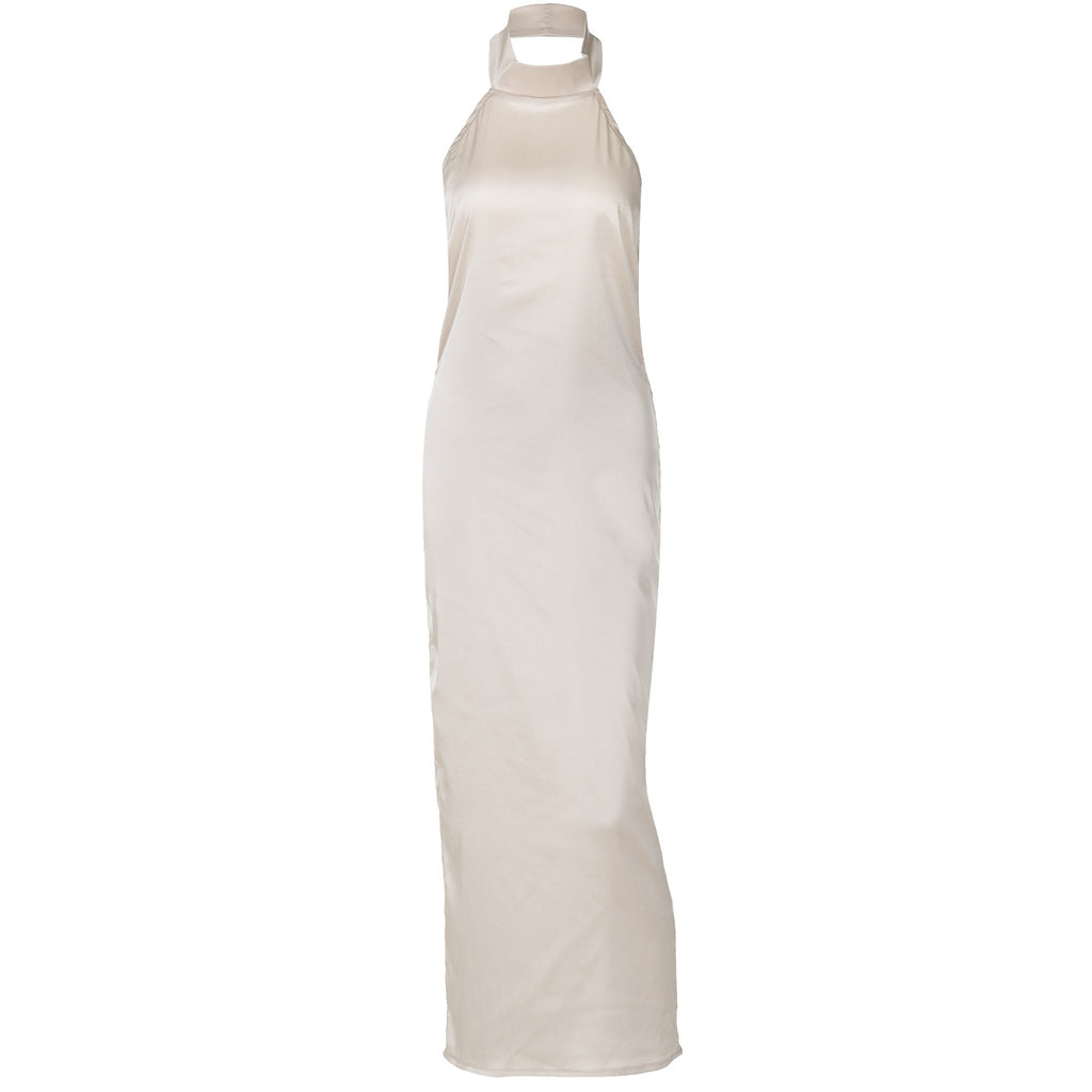 Summer Solid Color Sleeveless Halter Backless Satin Dress
