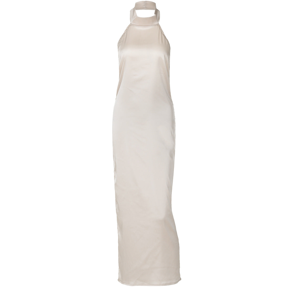 Summer Solid Color Sleeveless Halter Backless Satin Dress
