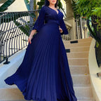 V-Neck Pleated Formal Swing Dress Maxi