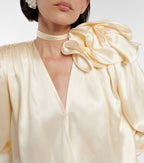 Women's 3D Rose Three Dimensional Floral Decoration V Neck Shirt Autumn Sexy Socialite Shirt High Grade Top